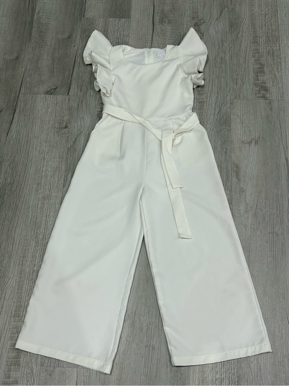 btween Girls White Solid Ruffle Short Sleeve Belted Jumpsuit One-Piece 10